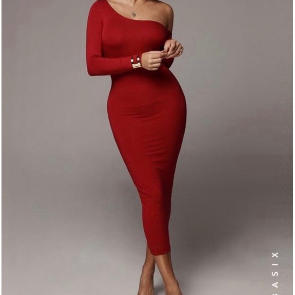 JLUXLABEL RED SERENE ONE SHOULDER DRESS. Worn once.